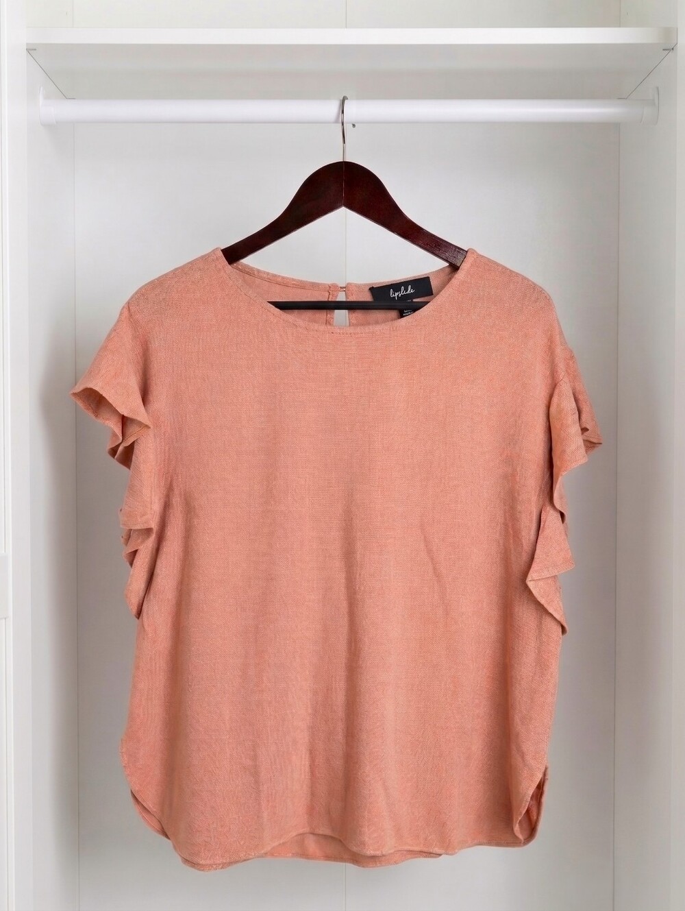 Lipslide Sandy Peach Ruffle Sleeve Rayon Linen Top Size XL